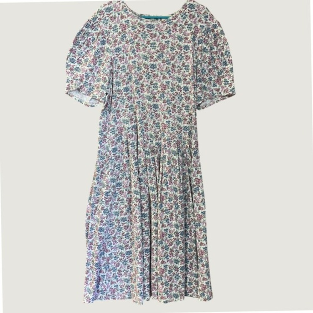 Floral‎ Midi Dress Plus Pastel Puff Sleeve VTG 80s Garden Party Floral Dainty